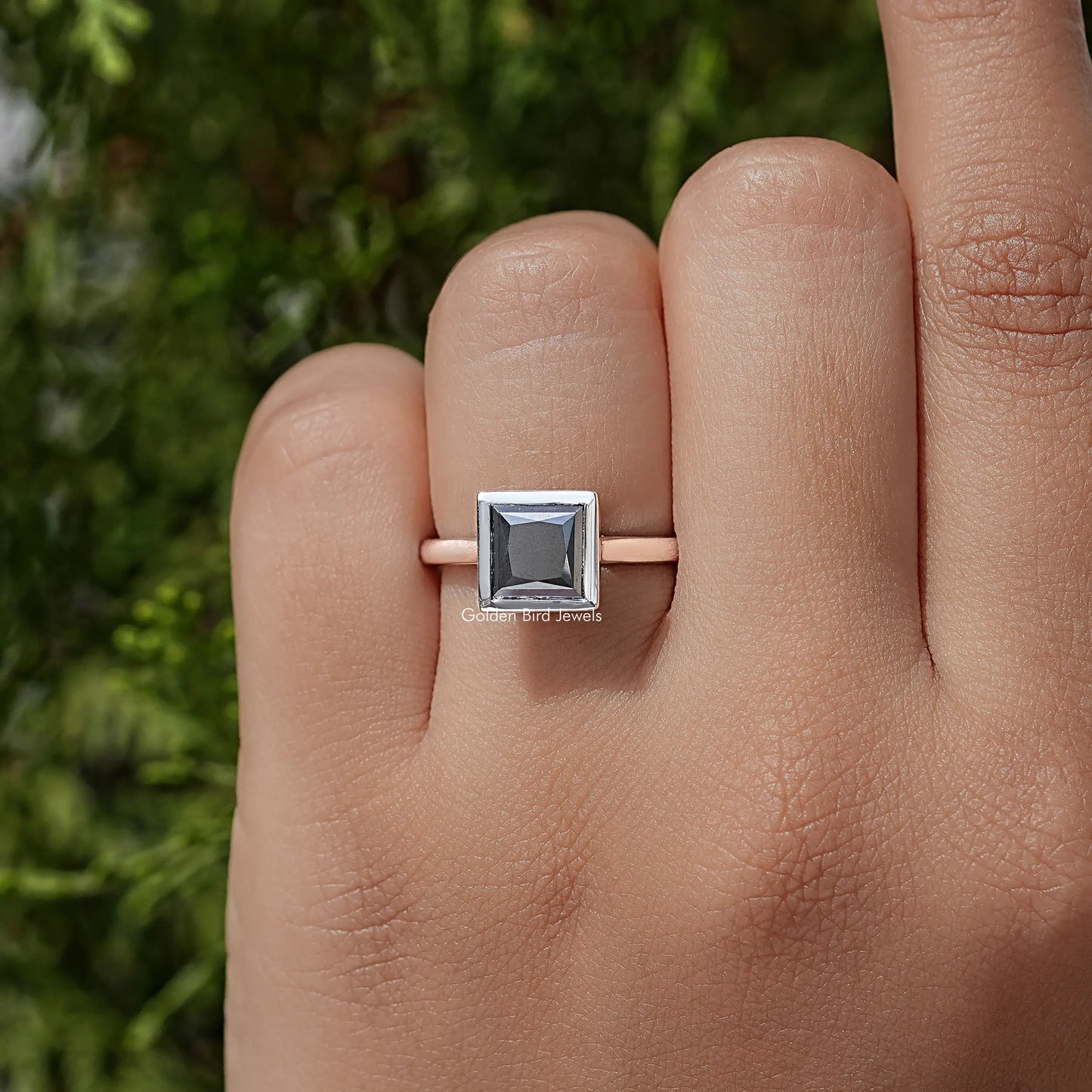 Black Princess Moissanite Diamond Bezel Set Ring
