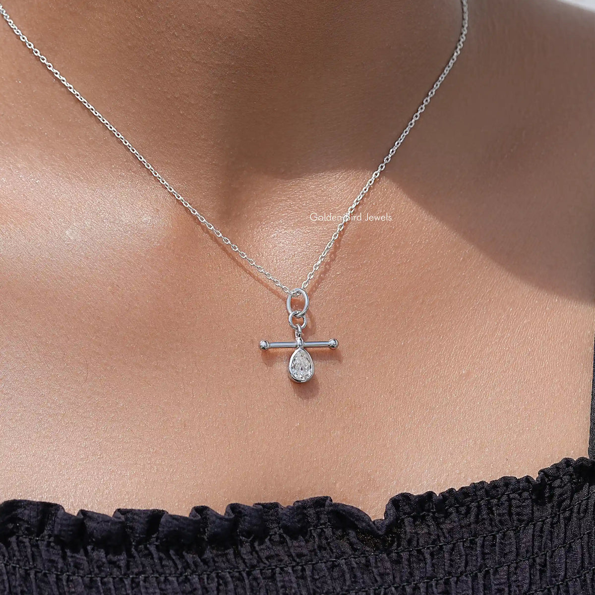 Pear Cut Moissanite Bezel Set Pendant