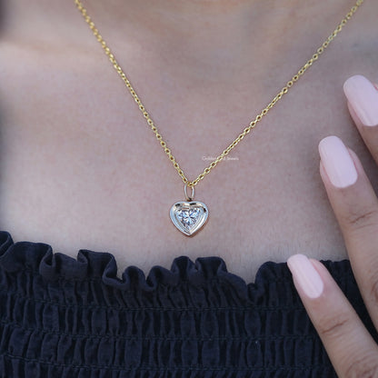 Display View of Heart Shaped Lab Diamond Solitaire Necklace
