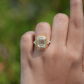 Bezel Set Old Mine Emerald Moissanite Ring