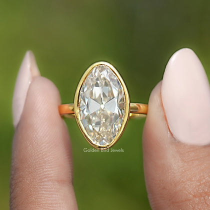 Bezel Set Old Mine Moval Moissanite Solitaire Ring