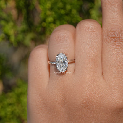 Bezel Set Old Mine Oval Cut Moissanite Ring