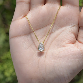 Bezel Set Pear Cut Lab Diamond Solitaire Pendant