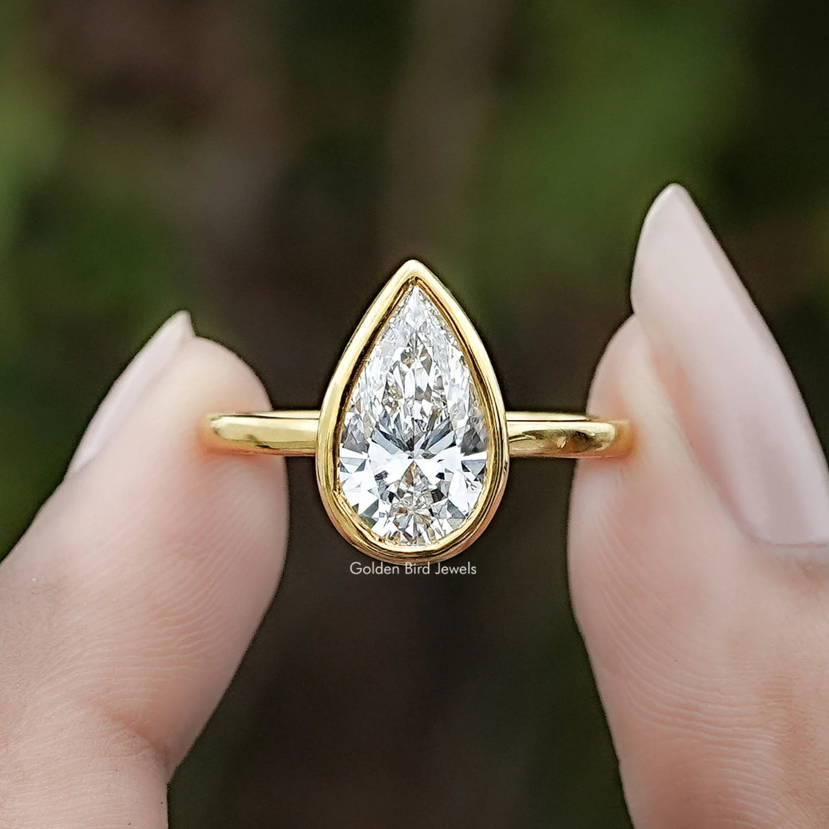 Bezel Set Pear Cut Lab Diamond Solitaire Ring