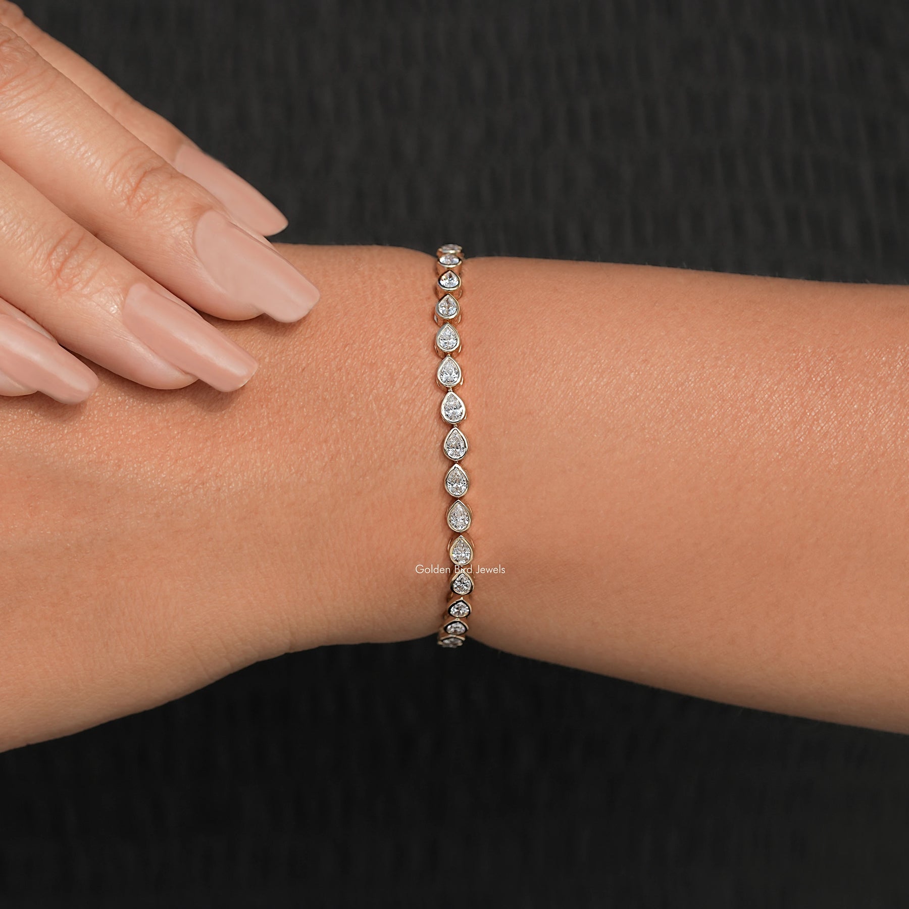Bezel Set Pear Shaped Lab Diamond Tennis Bracelet
