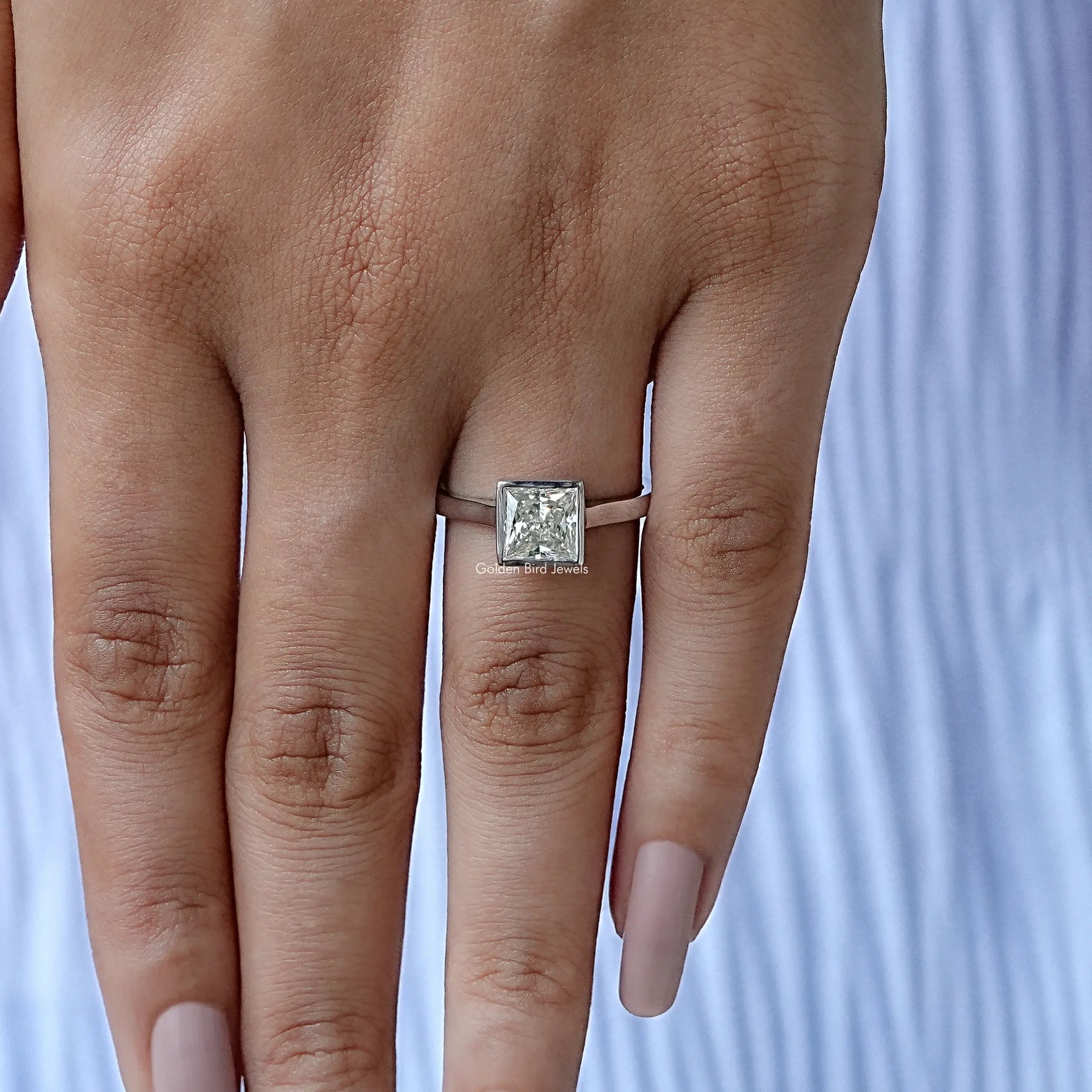 [White Gold Princess Cut Solitaire Ring]-[Golden Bird Jewels]