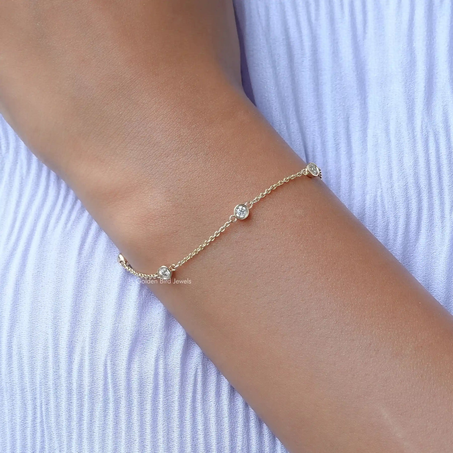 [Bezel Set Round Cut Moissanite Bracelet]-[Golden Bird Jewels]