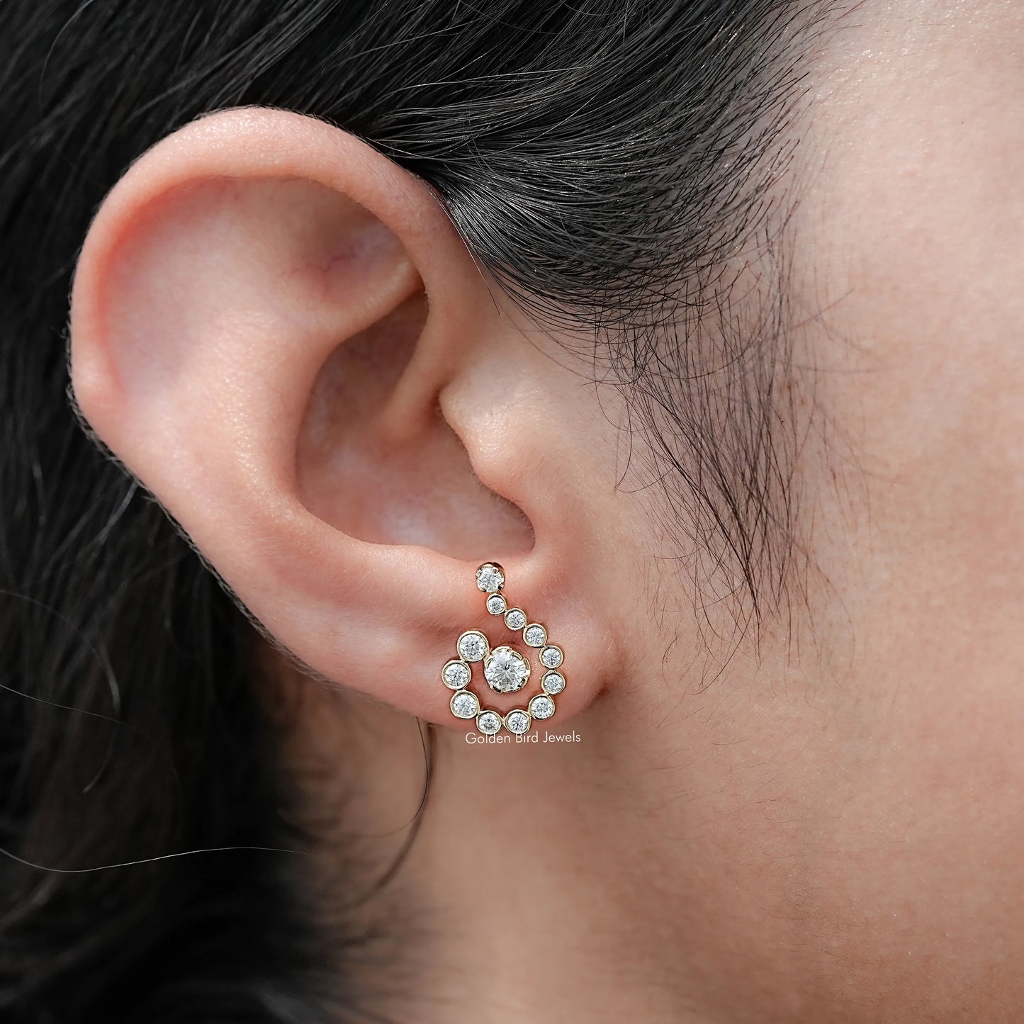 Front View Of Round Cut Moissanite Earrings