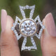 Front view of Bezel Set Round Cut Moissanite Vintage Style Ring in two fingers 
