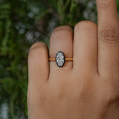 Black Bezel Old Mine Moval Moissanite Solitaire Ring