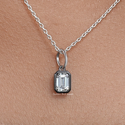 Silver chain necklace with rectangular bezel-set solitaire pendant