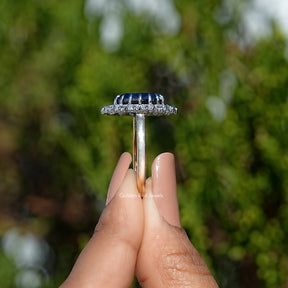 Black Oval Shape Moissanite Halo Engagement Ring