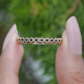 Black Round Gemstone Half Eternity Band