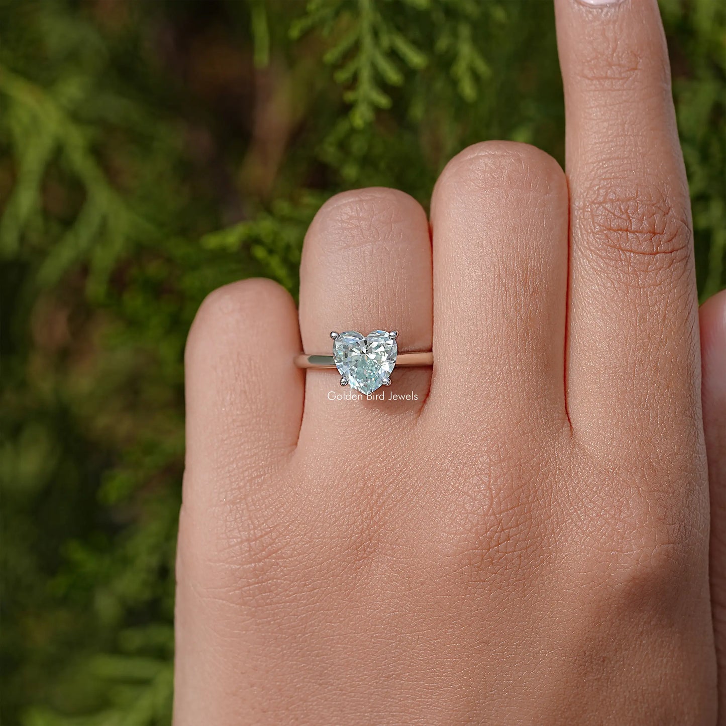 Blue Heart Moissanite Gemstone Solitaire Wedding Ring