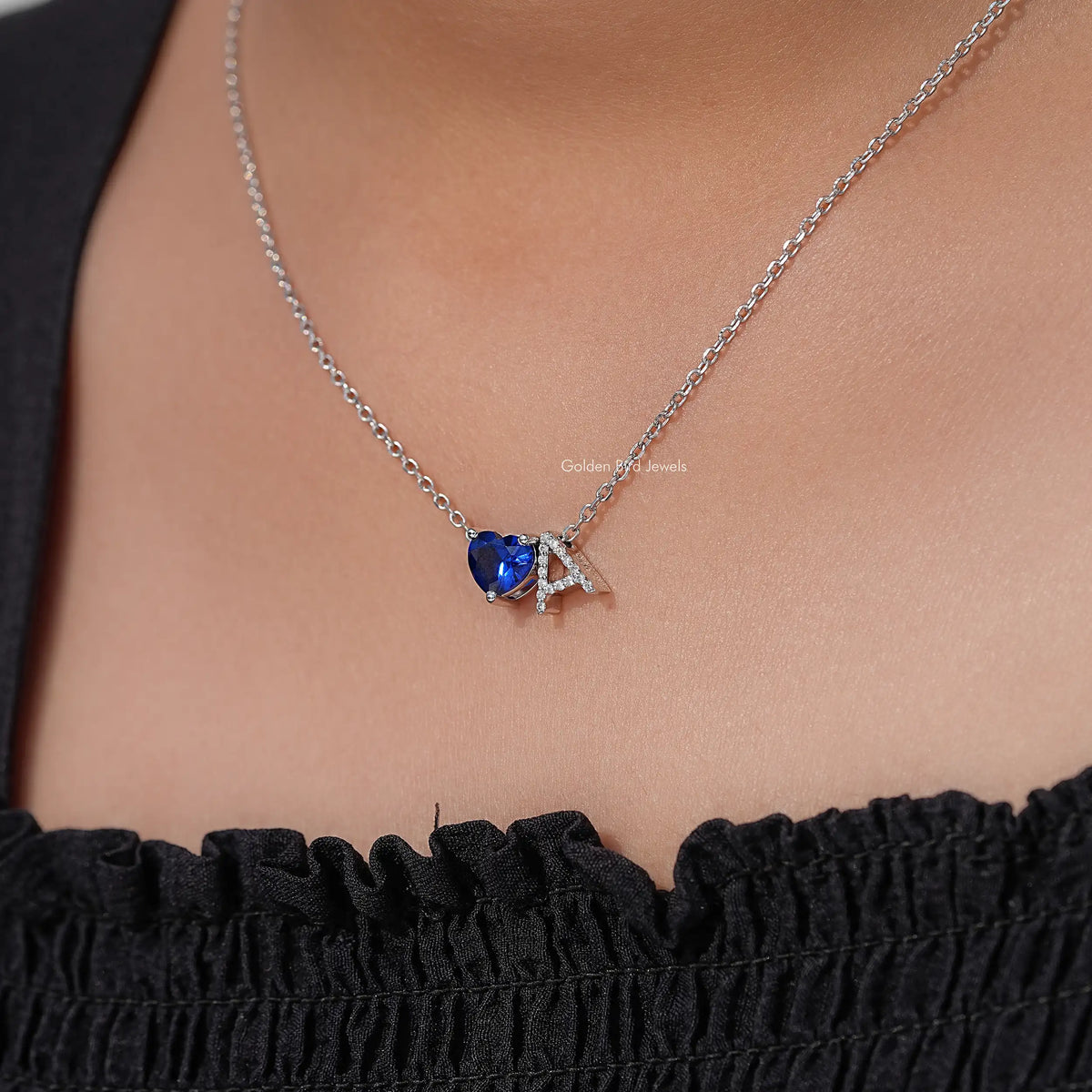 Sapphire Heart Gemstone Initial Letter Pendant