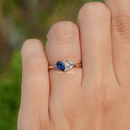 Two Stone Moissanite Pear Cut Toi Moi Ring