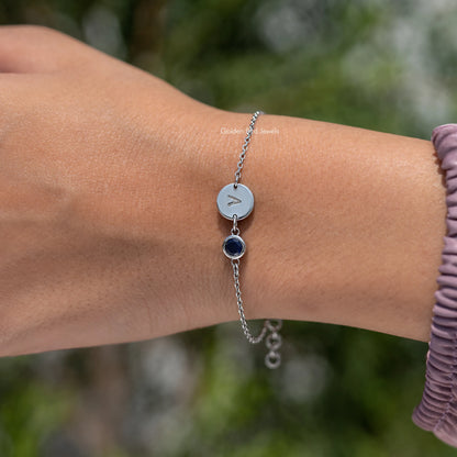 Round Cut Gemstone Letter Bracelet
