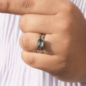 View of Moissanite Criss Cut Double Prong  Ring In finger