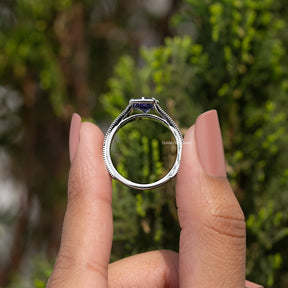 Blue Cushion Cut Gemstone Accent Ring