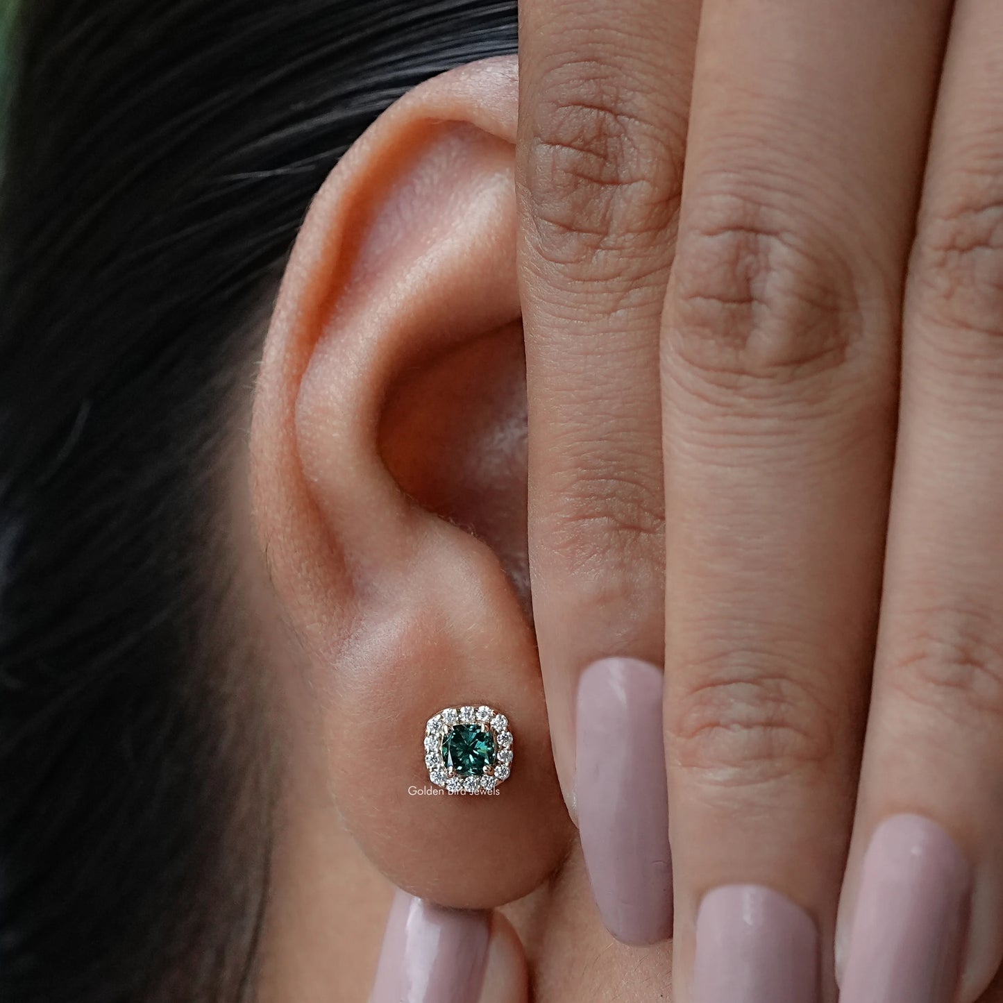 Blue cushion cut moissanite stud earrings 