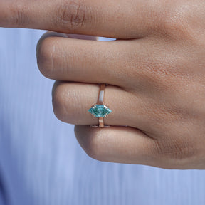Close-Up View of Marquise Cut Moissanite Solitaire Ring In Yellow Gold
