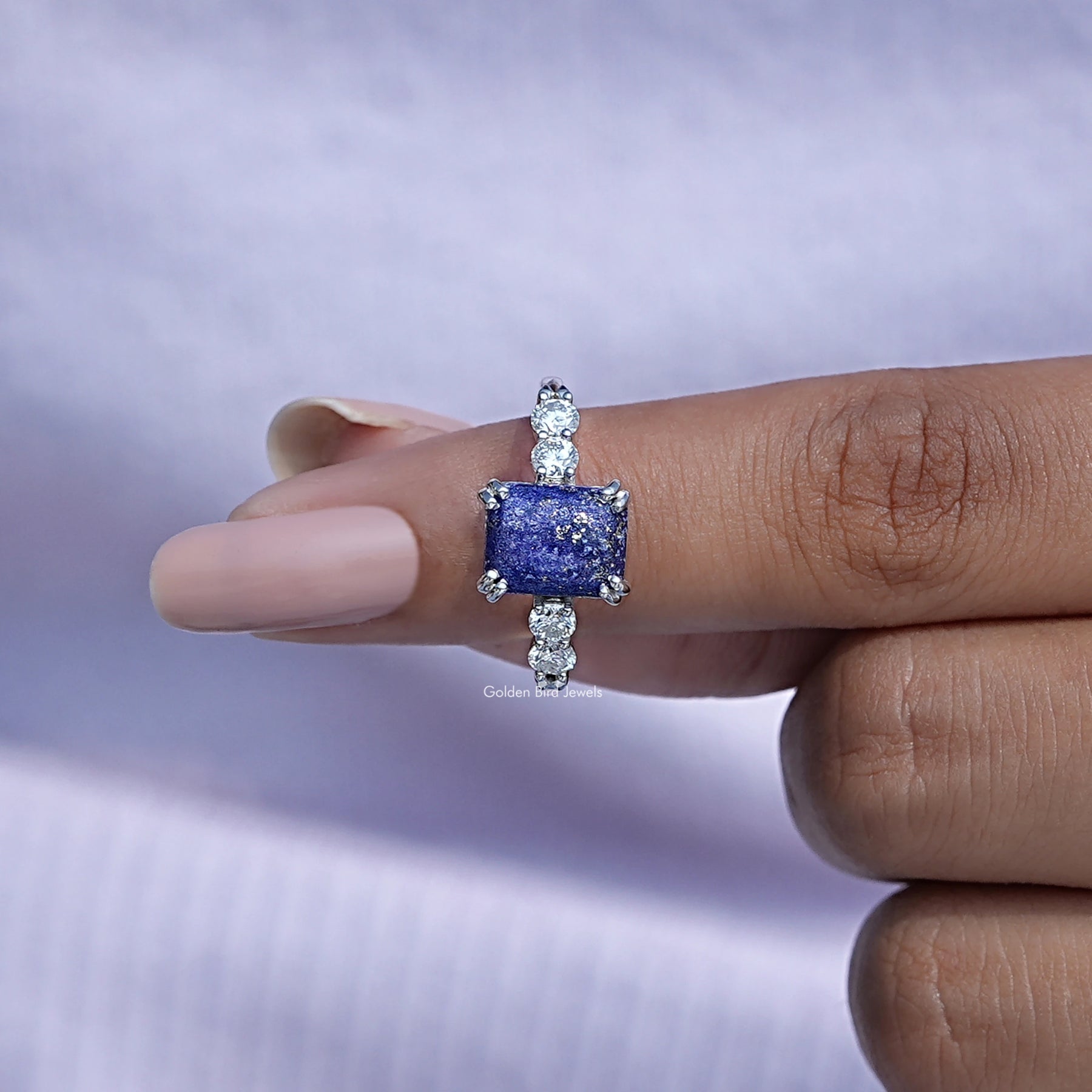 [Hidden Halo Emerald Cut Gemstone Ring]-[Golden Bird Jewels]