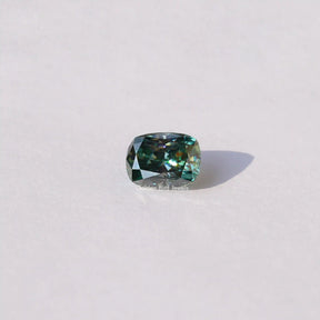 [Front view of blue green cushion cut loose moissanite]-[Golden Bird Jewels]