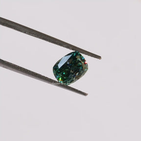 [In twizzer front view of blue green cushion cut loose stone]-[Golden Bird Jewels]