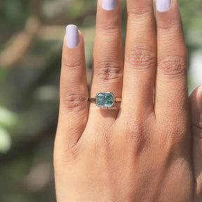 Blue Radiant Cut Moissanite Engagement Ring