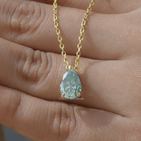 [Moissanite pear cut pendant in 14k yellow gold]-[Golden Bird Jewels]