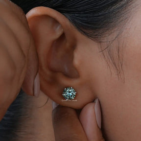 [Blue Green Round Cut Moissanite Earrings]-[Golden Bird Jewels]