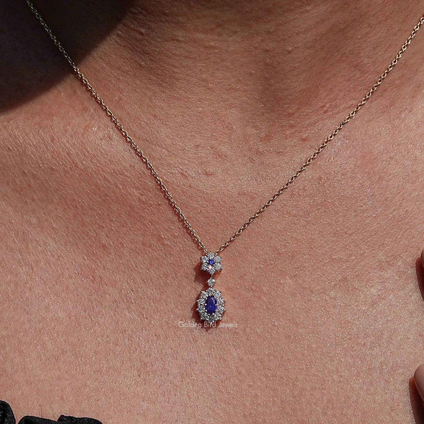 women's of Blue Sapphire Oval Gemstone Pendant  In Yellow Gold