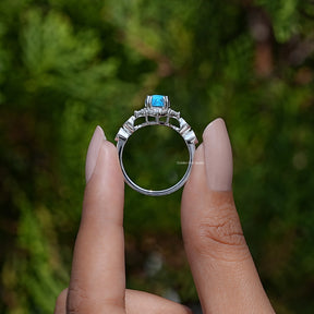 Blue Turquoise Pear Gemstone Accent Set Ring