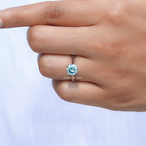 Blue Green Round Moissanite Solitaire Ring