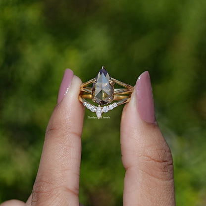 Rose Cut Pear Moissanite Bridal Ring Set