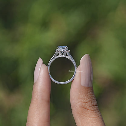 Back view of Halo Diamond Split Shank Engagement Ring in secure setting 