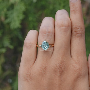 Pear Cut Green Moissanite Solitaire Ring