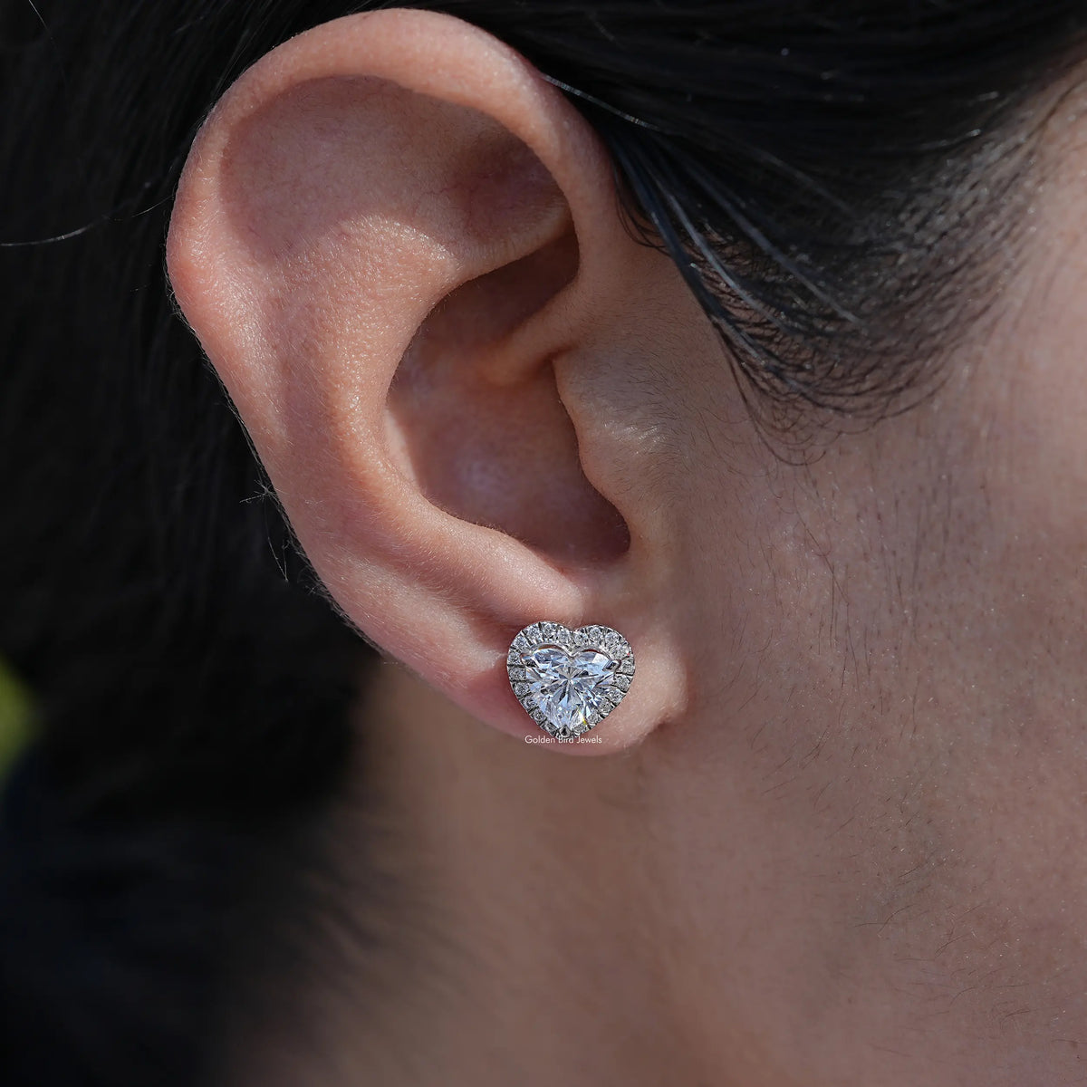 Heart Cut Halo Lab Diamond Stud Earrings