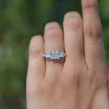 Detailed View of Princess Cut Five Stone Engagement Ring In White Gold