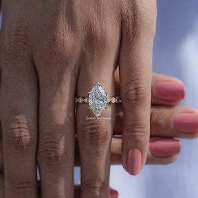 Marquise Cut Lab Diamond Accent Set Bridal Ring