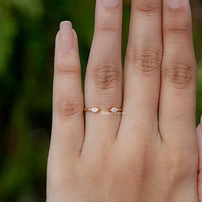 Marquise Cut Lab Diamond Open Cuff Two Stone Ring