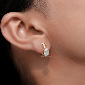 Pear Cut Lab Diamond Solitaire Huggie Hoop Earrings