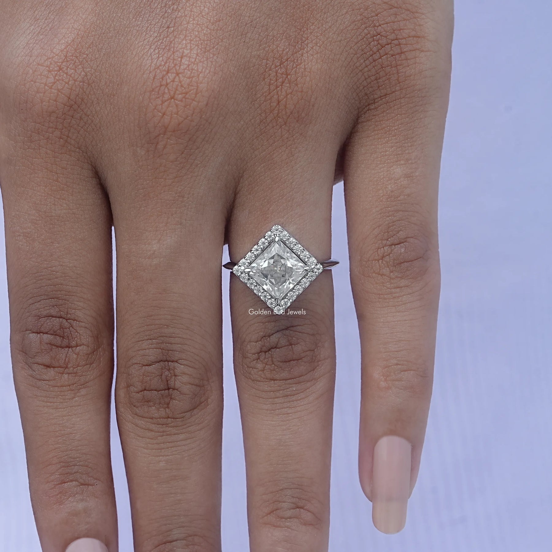 Princess Cut Lab Diamond Halo Engagement Ring