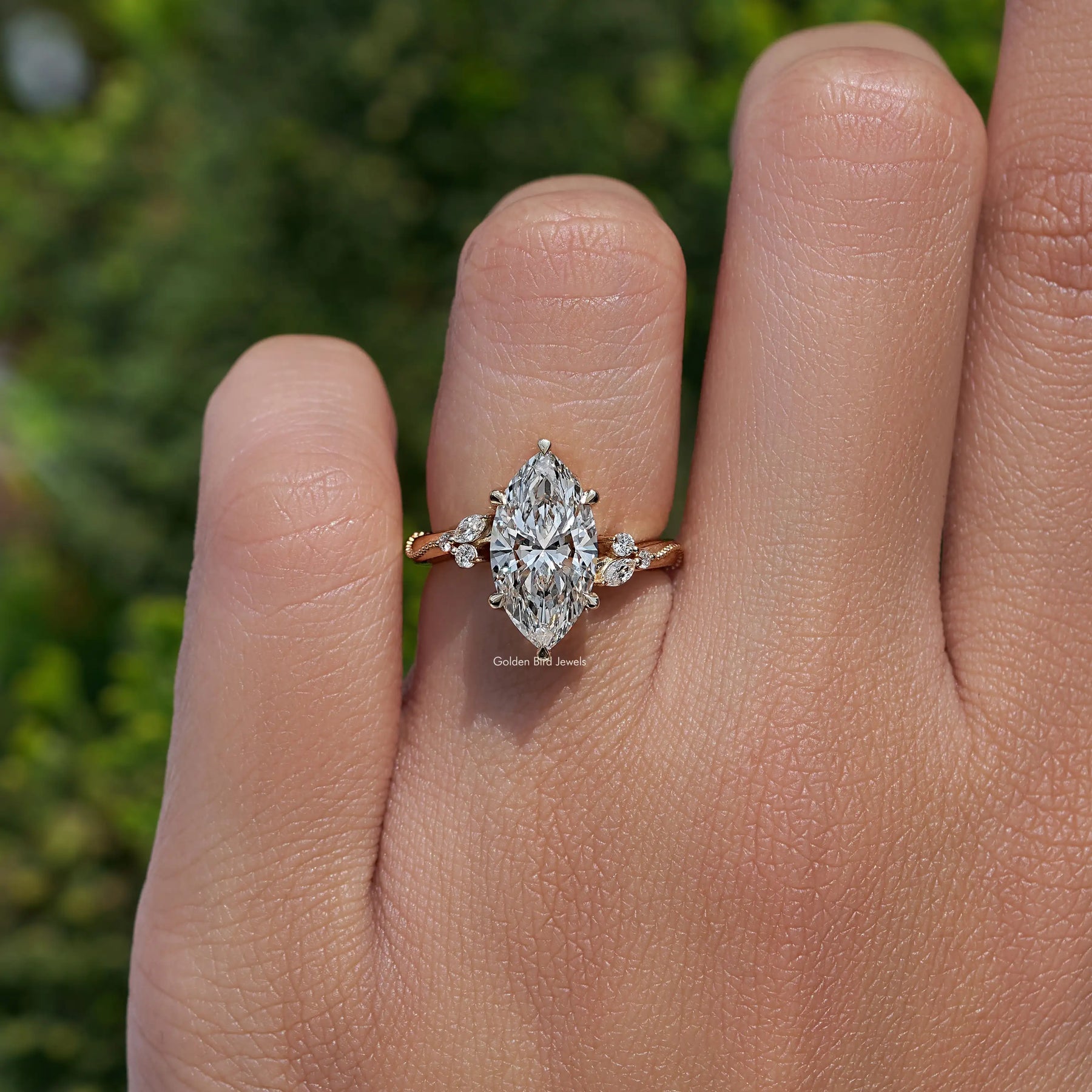Bypass Shank Marquise Cut Lab Grown Accent Ring