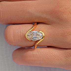 Bypass Old Mine Oval Moissanite Solitaire Ring