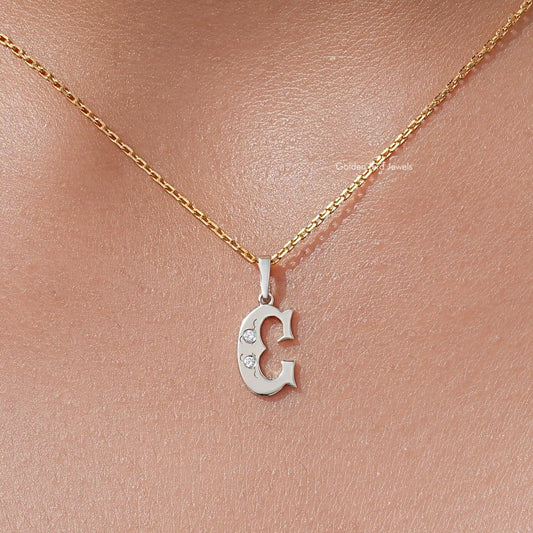 C letter pendant necklace with silver setting and round-cut lab-grown diamond accents