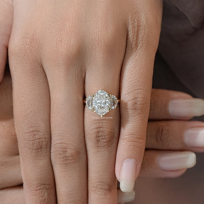 Oval Lab Diamond Three Stone Engagement Ring