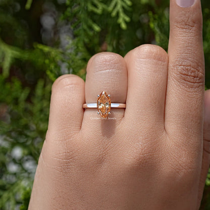 Marquise Cut Moissanite Gemstone Hidden Halo Solitaire Ring