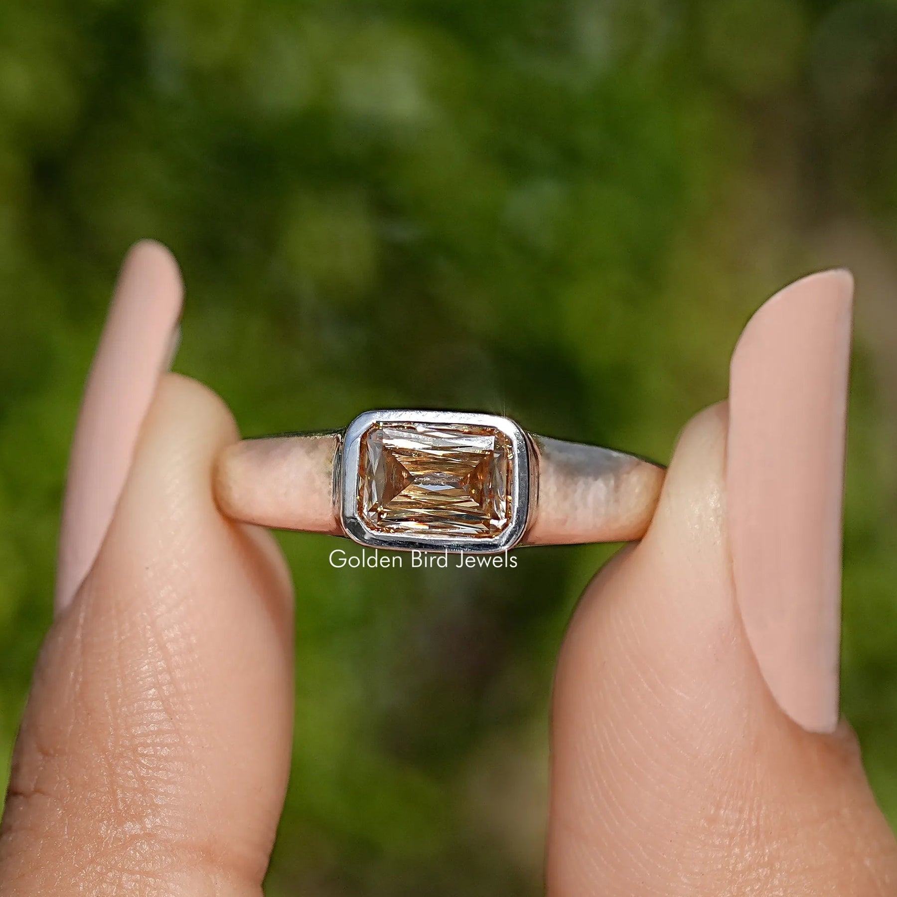 Champagne Criss Cut Moissanite Solitaire Ring