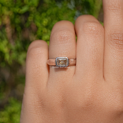Champagne Criss Cut Moissanite Solitaire Ring